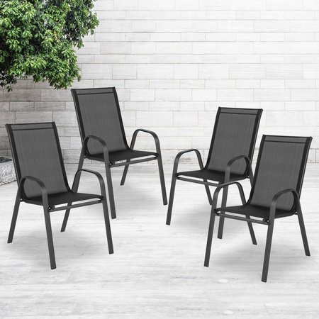 FLASH FURNITURE 4 Pack Black Outdoor Stack Chair w/ Flex Material 4-JJ-303C-GG
